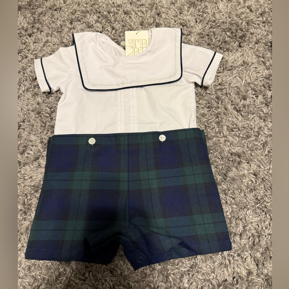 The Beaufort Bonnet Company White and Navy Plaid One Piece